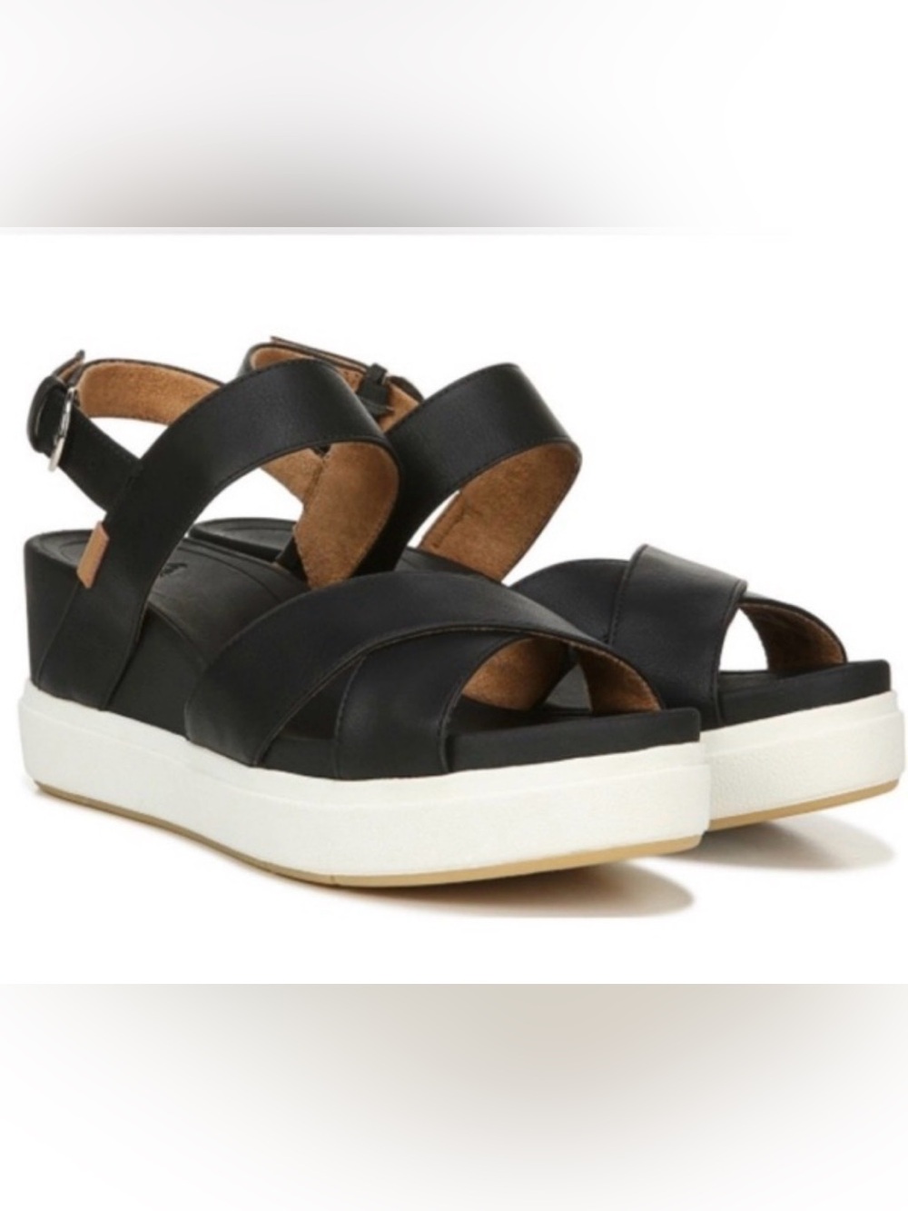 Dr. Scholl's black Scenario wedge sandals crisscross straps-white platform-7-New